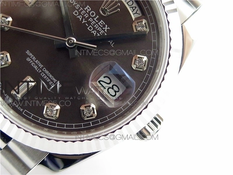 Day-Date 36 128239 SS BP Best Edition Brown Crystal Markers Dial on SS President Bracelet