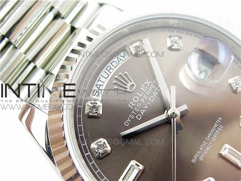 Day-Date 36 128239 SS BP Best Edition Brown Crystal Markers Dial on SS President Bracelet