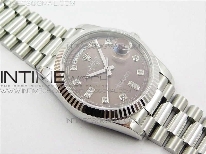 Day-Date 36 128239 SS BP Best Edition Brown Crystal Markers Dial on SS President Bracelet