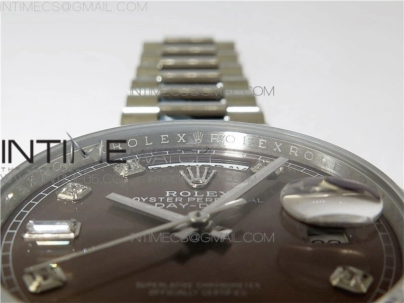 Day-Date 36 128239 SS BP Best Edition Brown Crystal Markers Dial on SS President Bracelet