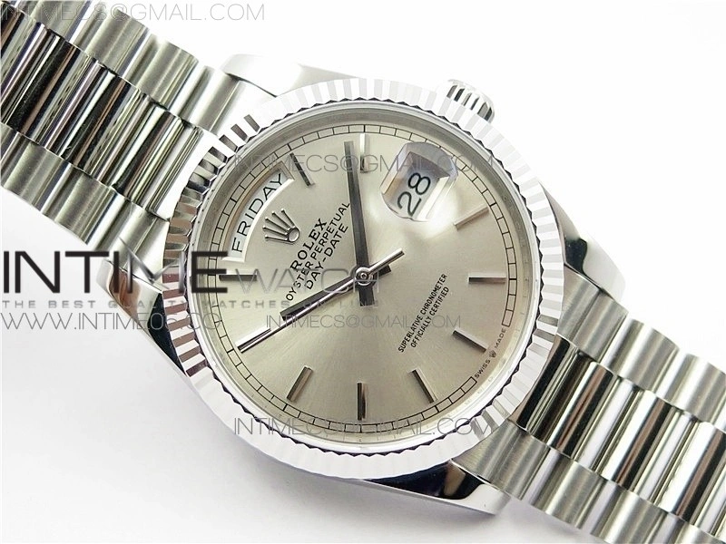Day-Date 36 128239 SS BP Best Edition Silver Sticks Markers Dial on SS President Bracelet