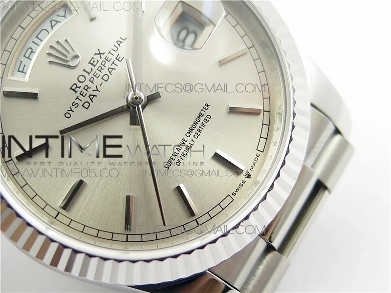 Day-Date 36 128239 SS BP Best Edition Silver Sticks Markers Dial on SS President Bracelet