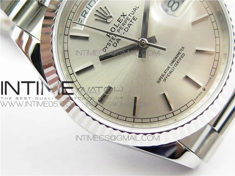 Day-Date 36 128239 SS BP Best Edition Silver Sticks Markers Dial on SS President Bracelet