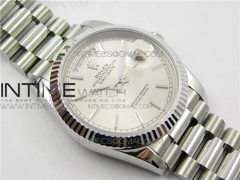 Day-Date 36 128239 SS BP Best Edition Silver Sticks Markers Dial on SS President Bracelet