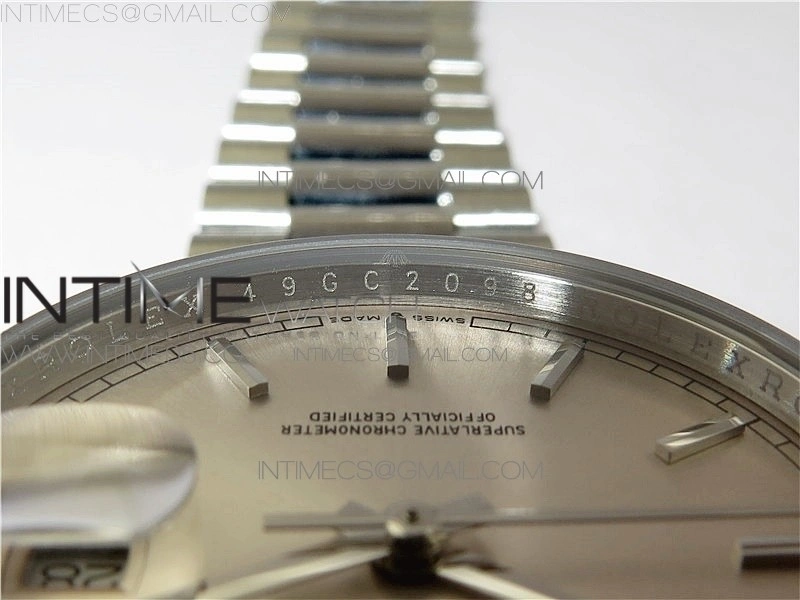 Day-Date 36 128239 SS BP Best Edition Silver Sticks Markers Dial on SS President Bracelet