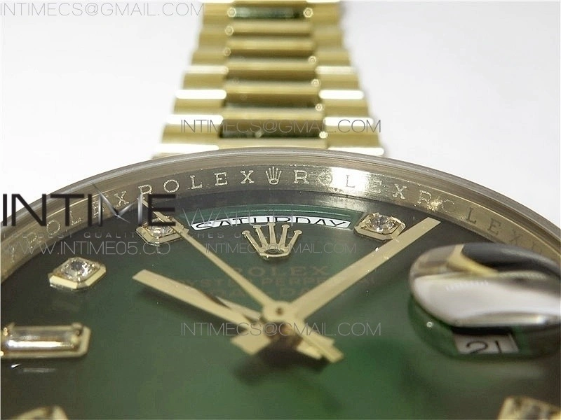 Day-Date 36 128239 YG BP Best Edition Green Crystal Markers Dial on YG President Bracelet