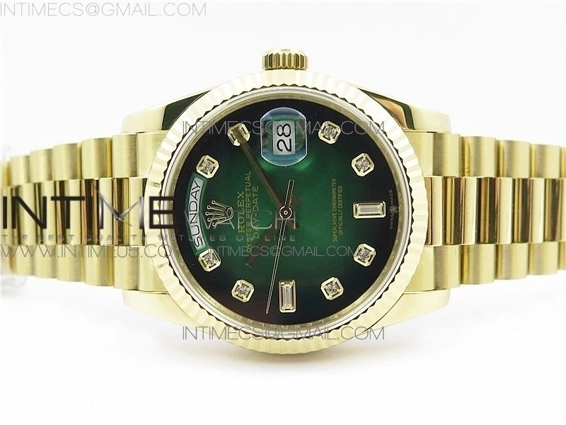 Day-Date 36 128239 YG BP Best Edition Green Crystal Markers Dial on YG President Bracelet