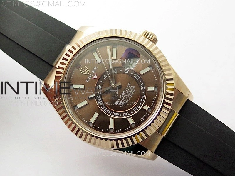 Sky-Dweller 336235 RG Noob 1:1 Best Edition Brown Dial on Black Rubber Strap Asian 23J to 9001