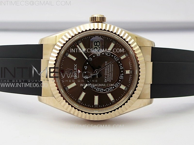 Sky-Dweller 336235 RG Noob 1:1 Best Edition Brown Dial on Black Rubber Strap Asian 23J to 9001