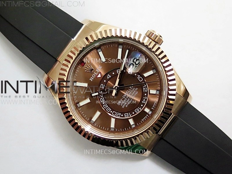 Sky-Dweller 336235 RG Noob 1:1 Best Edition Brown Dial on Black Rubber Strap Asian 23J to 9001