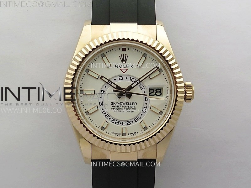 Sky-Dweller 336235 RG Noob 1:1 Best Edition White Dial on Black Rubber Strap Asian 23J to 9001