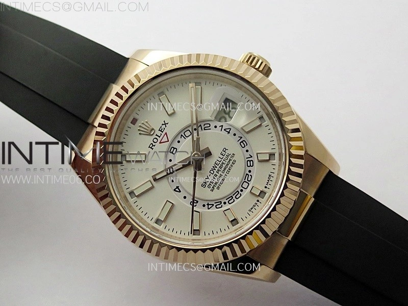 Sky-Dweller 336235 RG Noob 1:1 Best Edition White Dial on Black Rubber Strap Asian 23J to 9001