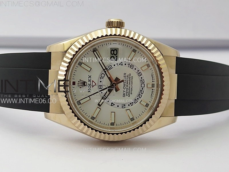 Sky-Dweller 336235 RG Noob 1:1 Best Edition White Dial on Black Rubber Strap Asian 23J to 9001