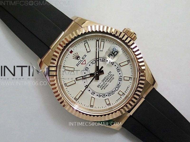 Sky-Dweller 336235 RG Noob 1:1 Best Edition White Dial on Black Rubber Strap Asian 23J to 9001