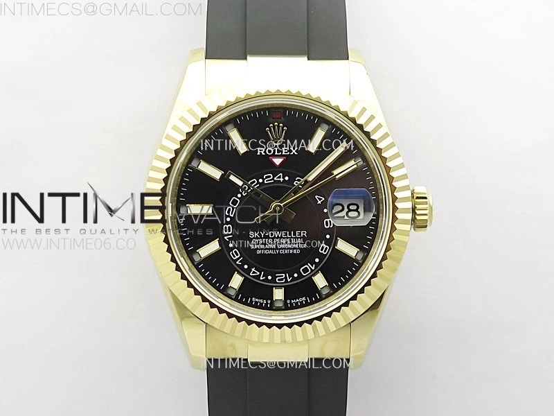 Sky-Dweller 336238 YG Noob 1:1 Best Edition Black Dial on Black Rubber Strap Asian 23J to 9001