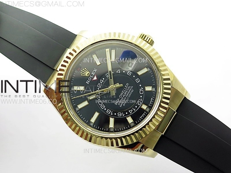 Sky-Dweller 336238 YG Noob 1:1 Best Edition Black Dial on Black Rubber Strap Asian 23J to 9001