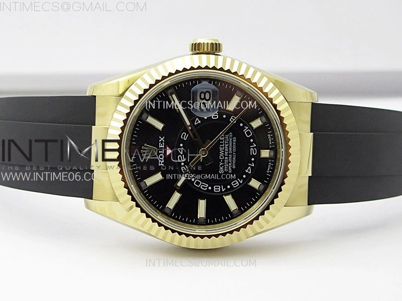 Sky-Dweller 336238 YG Noob 1:1 Best Edition Black Dial on Black Rubber Strap Asian 23J to 9001