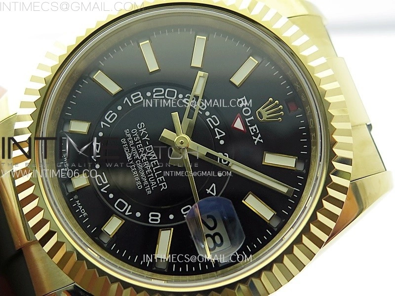 Sky-Dweller 336238 YG Noob 1:1 Best Edition Black Dial on Black Rubber Strap Asian 23J to 9001
