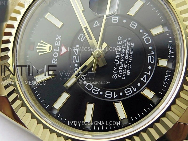 Sky-Dweller 336238 YG Noob 1:1 Best Edition Black Dial on Black Rubber Strap Asian 23J to 9001