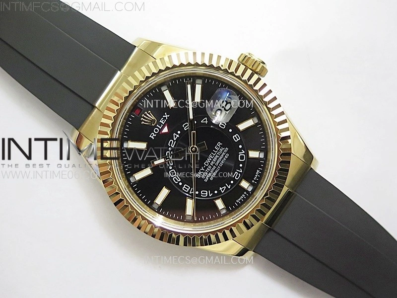 Sky-Dweller 336238 YG Noob 1:1 Best Edition Black Dial on Black Rubber Strap Asian 23J to 9001