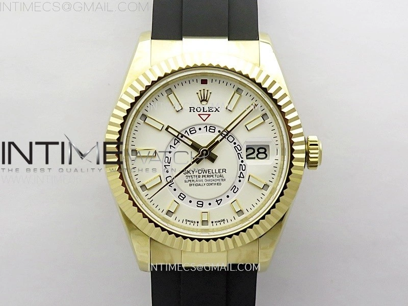Sky-Dweller 336238 YG Noob 1:1 Best Edition White Dial on Black Rubber Strap Asian 23J to 9001