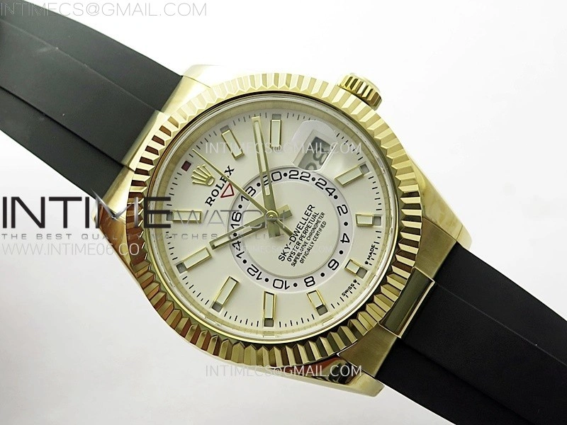 Sky-Dweller 336238 YG Noob 1:1 Best Edition White Dial on Black Rubber Strap Asian 23J to 9001