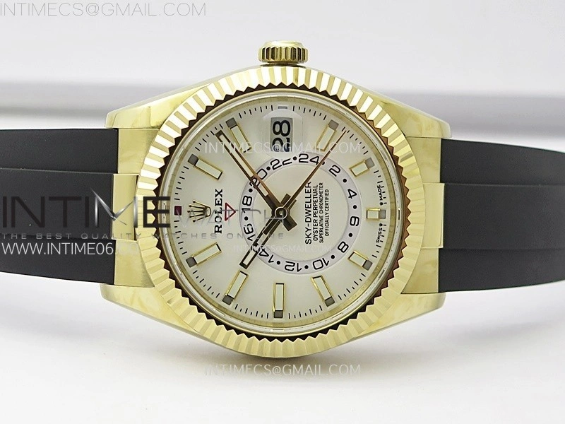 Sky-Dweller 336238 YG Noob 1:1 Best Edition White Dial on Black Rubber Strap Asian 23J to 9001