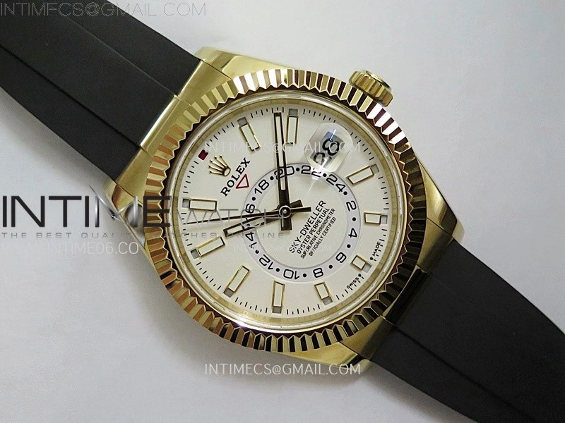 Sky-Dweller 336238 YG Noob 1:1 Best Edition White Dial on Black Rubber Strap Asian 23J to 9001
