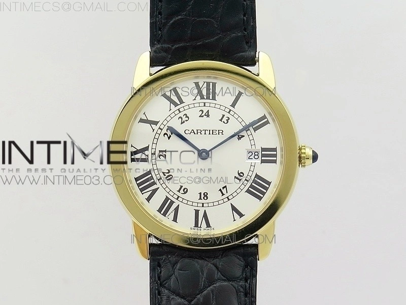 Ronde Solo de Cartier 36mm K11 YG 1:1 Best Edition White Dial on Black croco leather strap Ronda Quartz