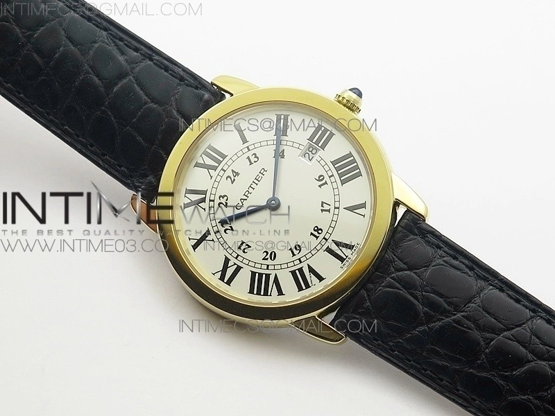 Ronde Solo de Cartier 36mm K11 YG 1:1 Best Edition White Dial on Black croco leather strap Ronda Quartz