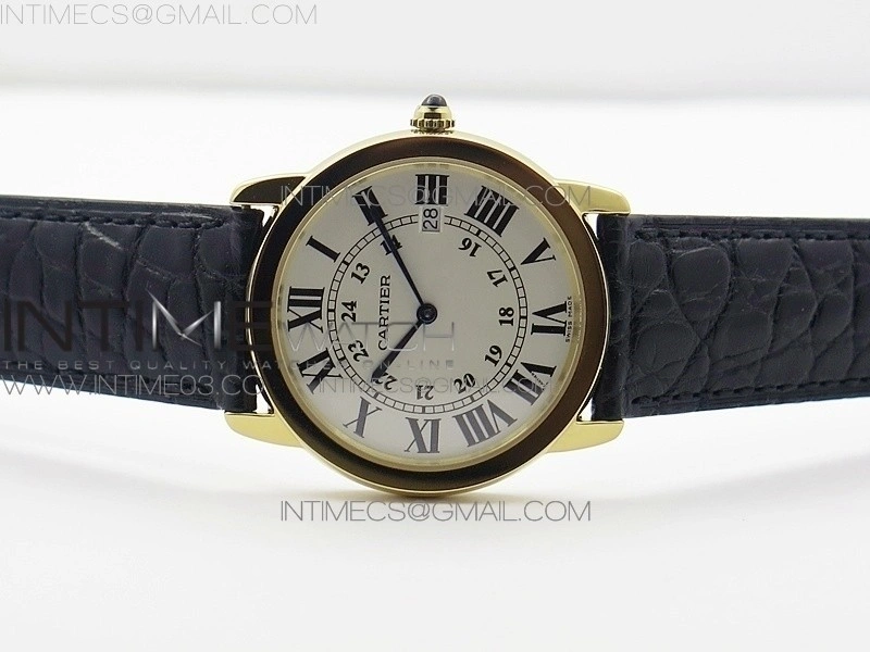 Ronde Solo de Cartier 36mm K11 YG 1:1 Best Edition White Dial on Black croco leather strap Ronda Quartz