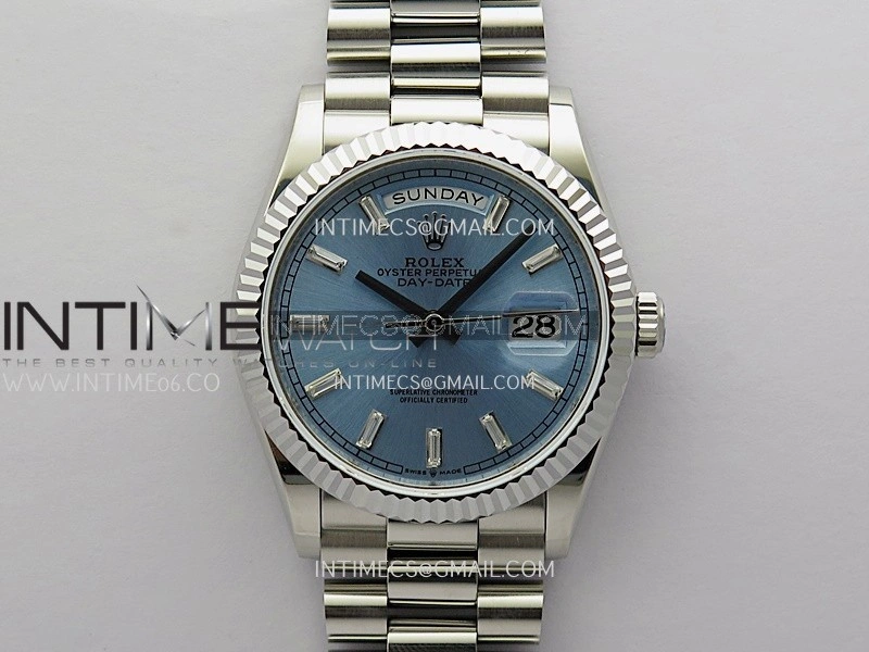 Day Date 128239 36mm KF 1:1 Best Edition Ice Blue Dial Ctystal Marker On President Bracelet A2836