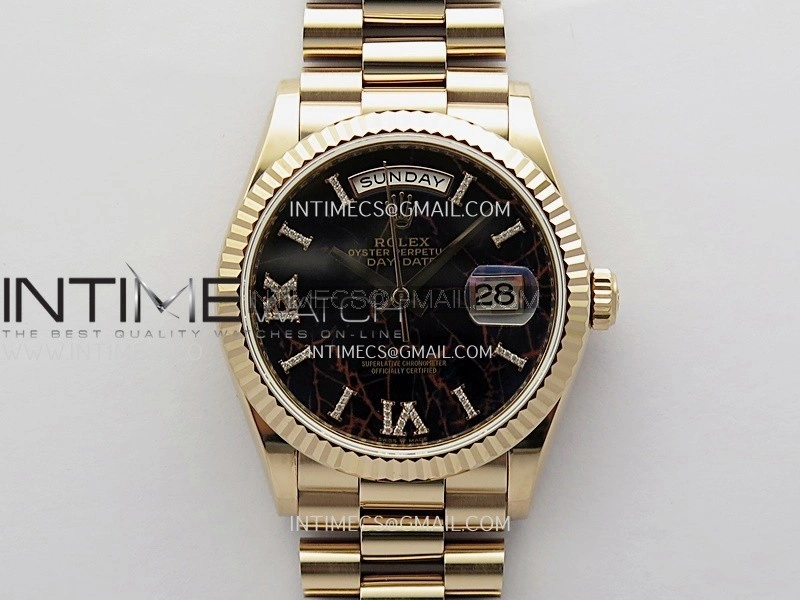 Day Date 128238 36mm RG KF 1:1 Best Edition Black Dial Diamond Marker On President Bracelet A2836
