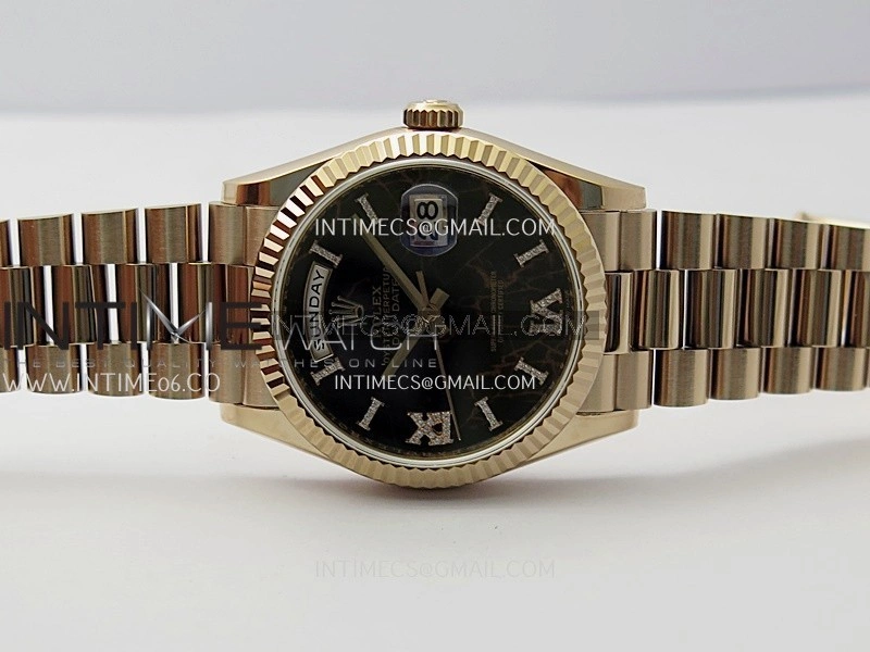 Day Date 128238 36mm RG KF 1:1 Best Edition Black Dial Diamond Marker On President Bracelet A2836