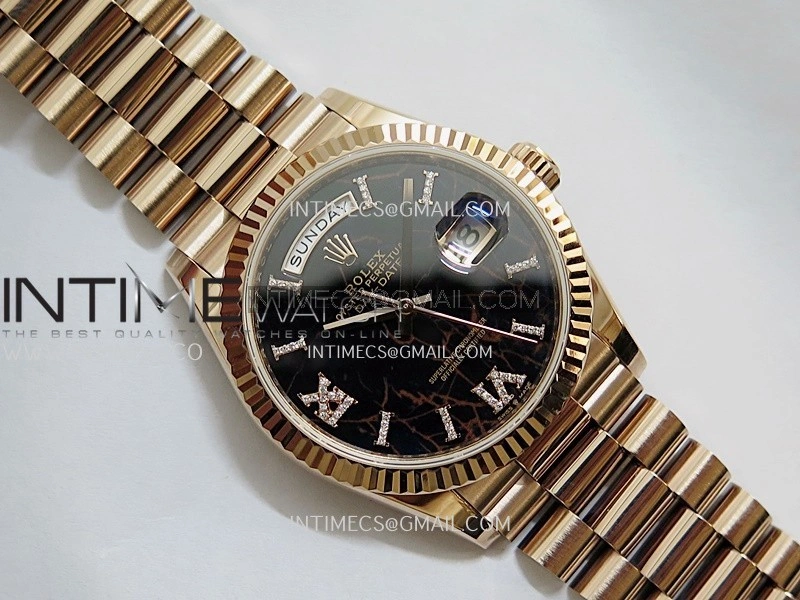 Day Date 128238 36mm RG KF 1:1 Best Edition Black Dial Diamond Marker On President Bracelet A2836