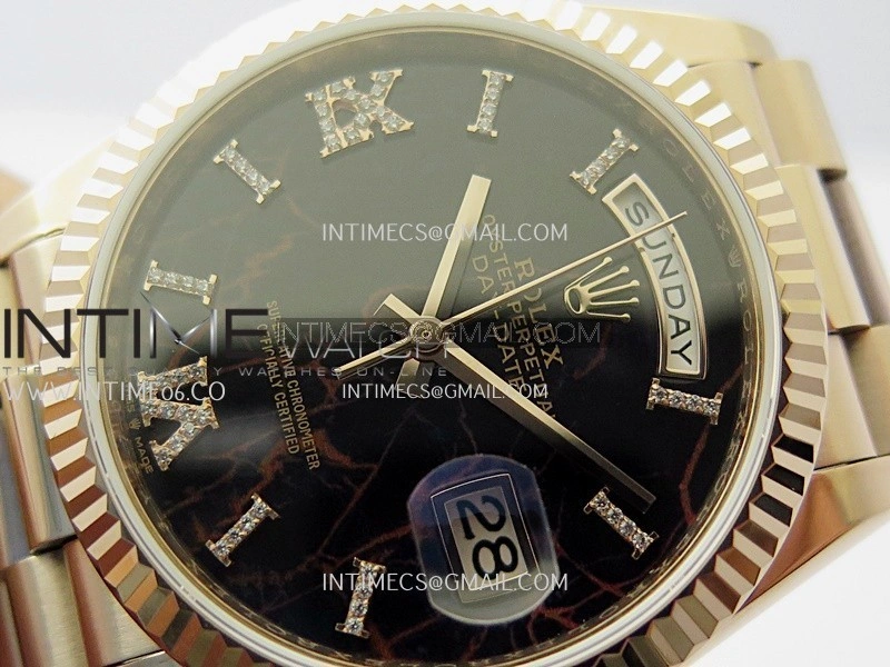 Day Date 128238 36mm RG KF 1:1 Best Edition Black Dial Diamond Marker On President Bracelet A2836