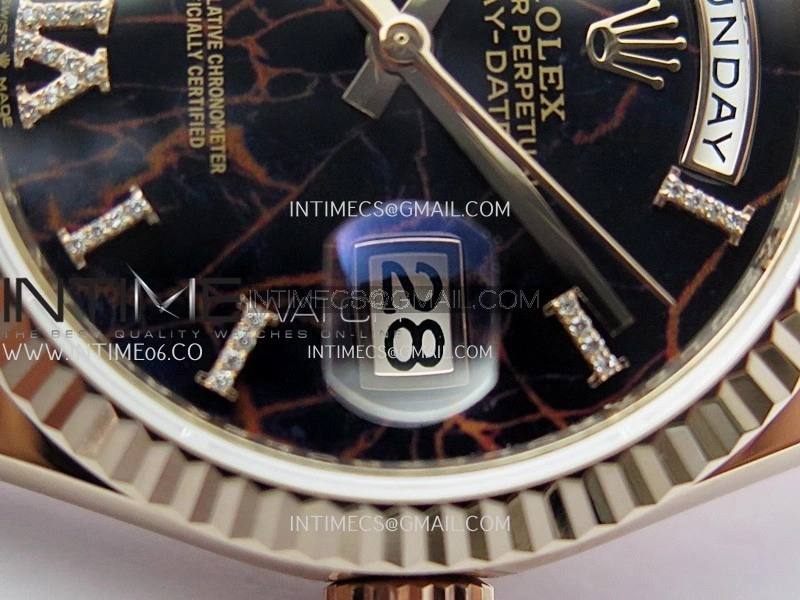 Day Date 128238 36mm RG KF 1:1 Best Edition Black Dial Diamond Marker On President Bracelet A2836