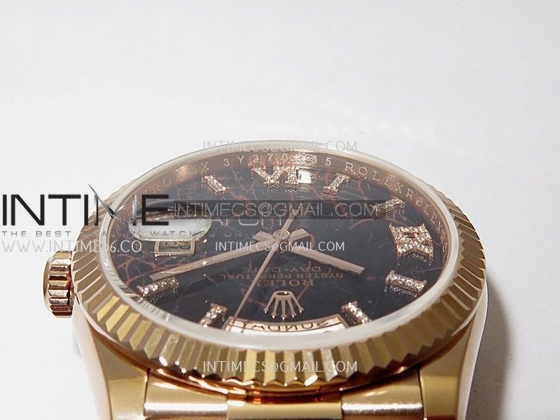 Day Date 128238 36mm RG KF 1:1 Best Edition Black Dial Diamond Marker On President Bracelet A2836