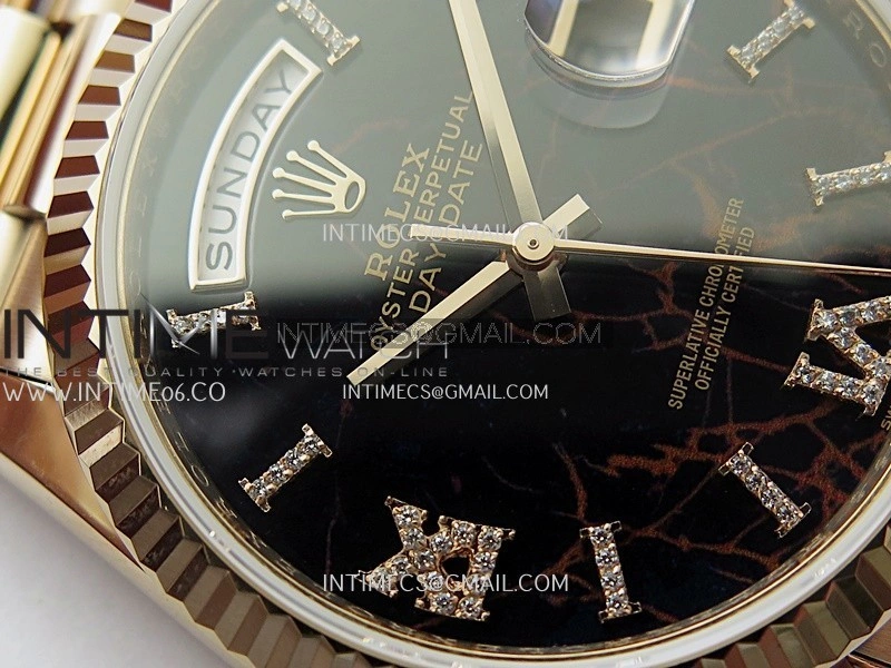 Day Date 128238 36mm RG KF 1:1 Best Edition Black Dial Diamond Marker On President Bracelet A2836