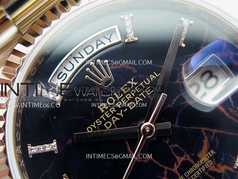 Day Date 128238 36mm RG KF 1:1 Best Edition Black Dial Diamond Marker On President Bracelet A2836