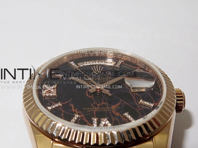 Day Date 128238 36mm RG KF 1:1 Best Edition Black Dial Diamond Marker On President Bracelet A2836