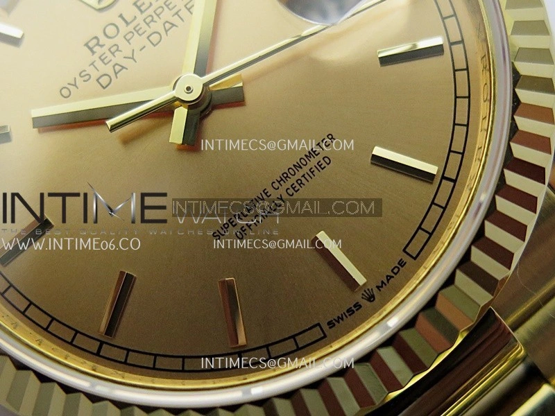 Day Date 128238 36mm YG KF 1:1 Best Edition Gold Dial Stick Marker On President Bracelet A2836