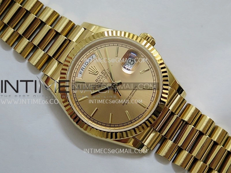 Day Date 128238 36mm YG KF 1:1 Best Edition Gold Dial Stick Marker On President Bracelet A2836