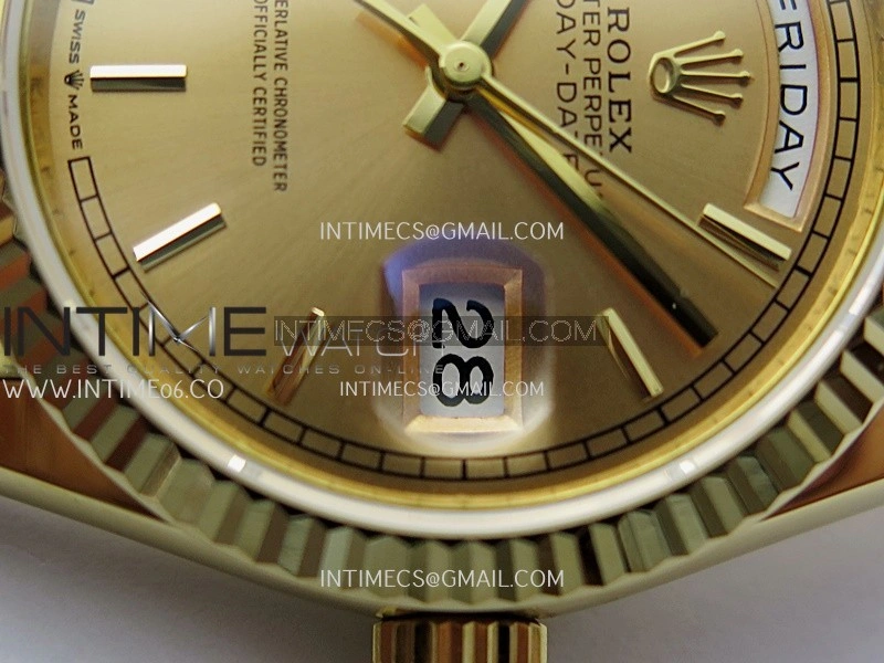Day Date 128238 36mm YG KF 1:1 Best Edition Gold Dial Stick Marker On President Bracelet A2836