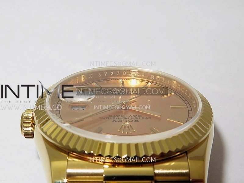 Day Date 128238 36mm YG KF 1:1 Best Edition Gold Dial Stick Marker On President Bracelet A2836