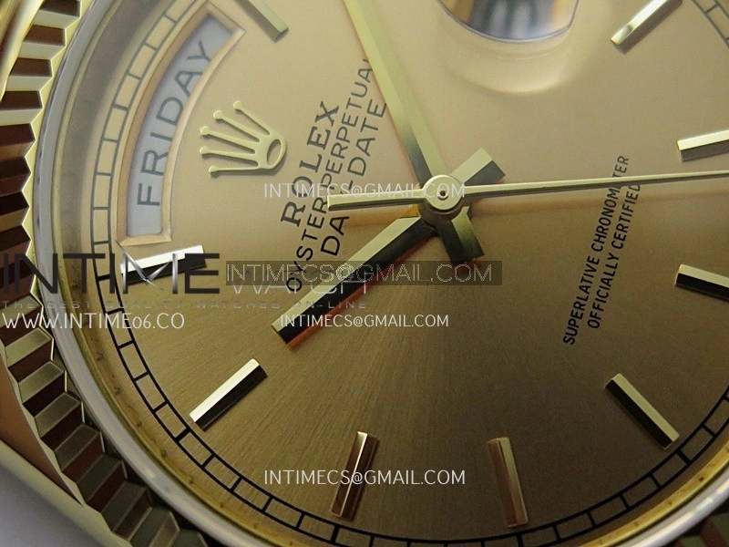 Day Date 128238 36mm YG KF 1:1 Best Edition Gold Dial Stick Marker On President Bracelet A2836