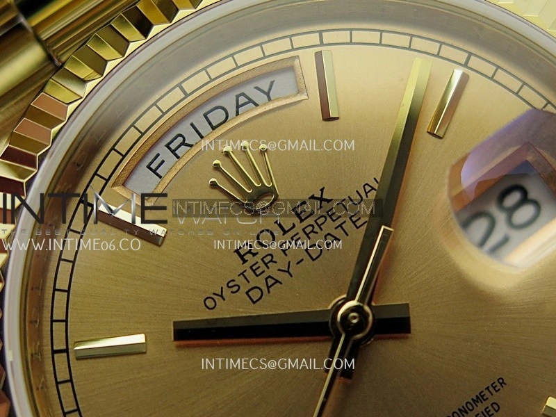 Day Date 128238 36mm YG KF 1:1 Best Edition Gold Dial Stick Marker On President Bracelet A2836