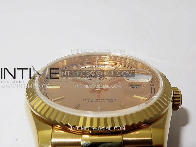 Day Date 128238 36mm YG KF 1:1 Best Edition Gold Dial Stick Marker On President Bracelet A2836