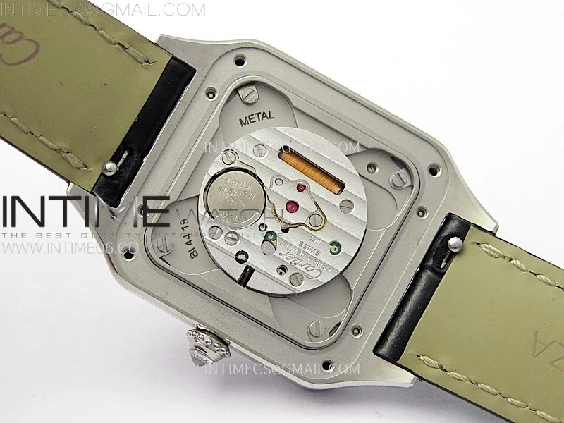 Santos Dumont 38mm SS Diamonds Bezel F1F Best Edition Silver Dial on Black Leather Strap Quartz