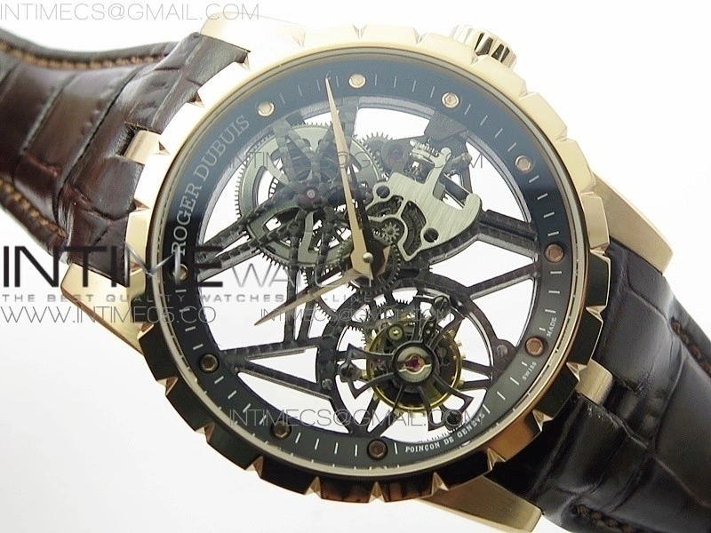Excalibur Rddbex0393 RG BBR Best Edition Skeleton Dial on Brown Leather Strap A2136 Tourbillon V4